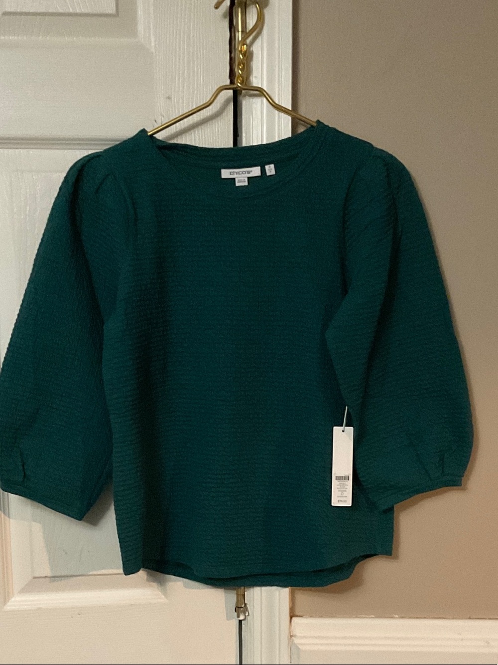 Chico's Teal Textured Puff-Sleeve Top